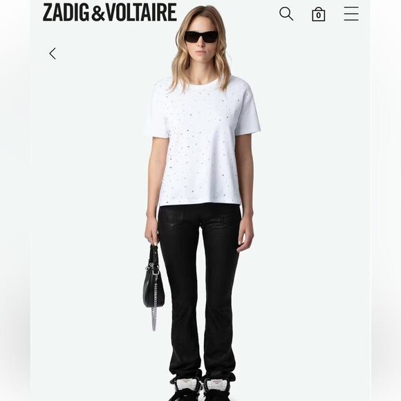 $168 Zadig & Voltaire Marta Studded tee shirt NEW SMALL - Picture 1 of 8